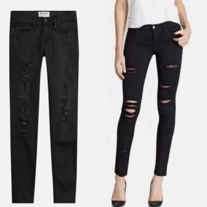 Worn 1x ! FRAME DENIM Le Skinny De Jeanne Black Ripped Destroyed Jeans Size 28